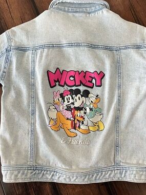 Disney Light Wash Denim Jacket with Pink Mickey Graphic